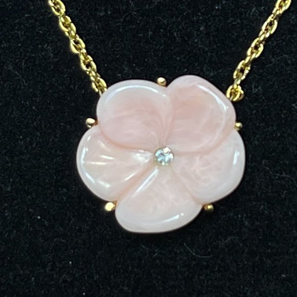 Gold Tone Rope Chain 15" Necklace With Pink Flower (4299) - Picture 2 of 6